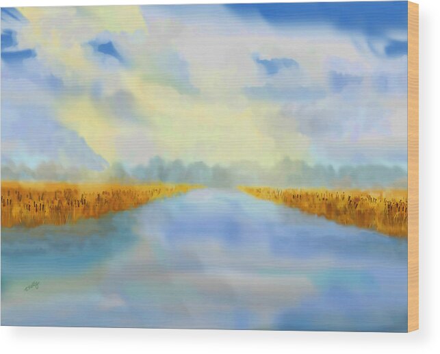 Landscape Wood Print featuring the painting River Blue by Valerie Anne Kelly