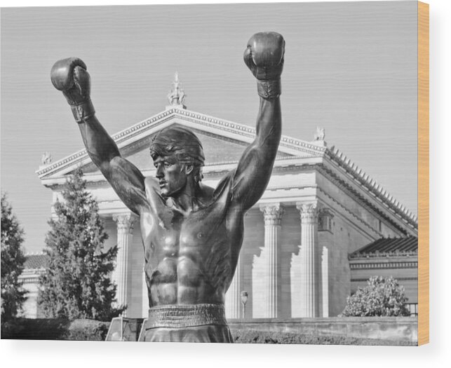 rocky Statue Wood Print featuring the photograph Rocky Statue - Philadelphia by Brendan Reals