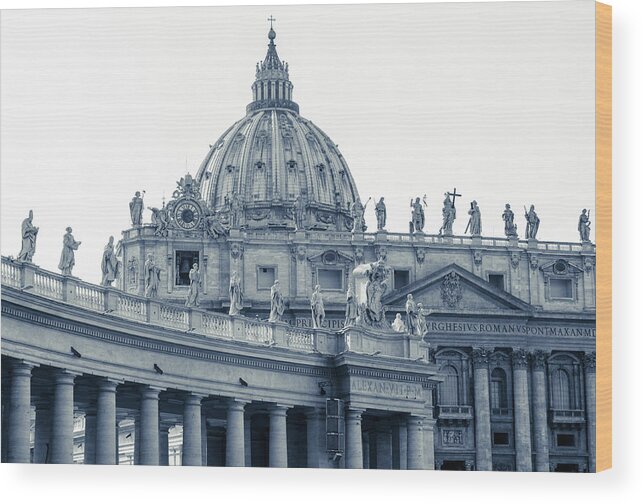 Vatican Wood Print featuring the photograph Rome - St Peter Basilica BW by AM FineArtPrints