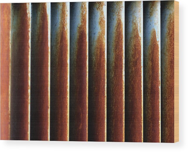 Minimal Wood Print featuring the photograph Rusted Blinds of a Water Cooler by Prakash Ghai