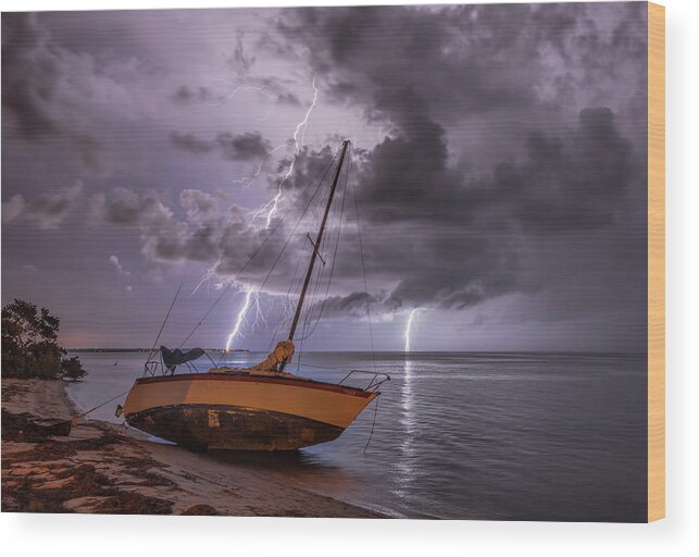 Sailboat Wood Print featuring the photograph Sailboat and the Storm by Justin Battles