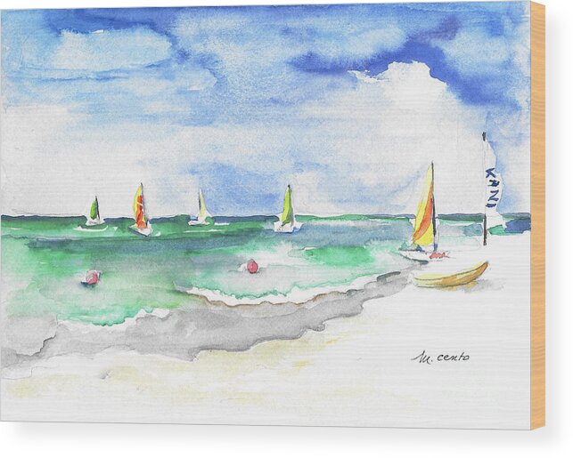 Boats Wood Print featuring the painting Sailboats by Mafalda Cento