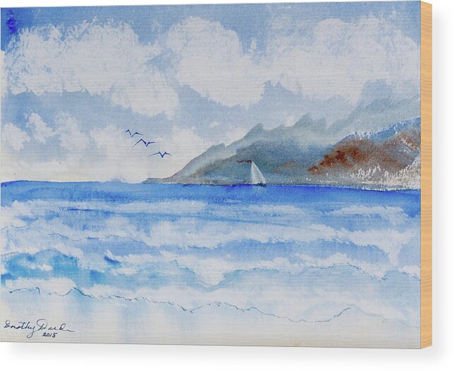 French Polynesia Wood Print featuring the painting Sailing into Moorea by Dorothy Darden