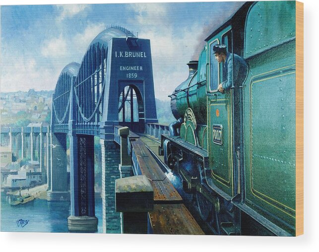 Saltash Bridge Wood Print featuring the painting Saltash bridge. by Mike Jeffries