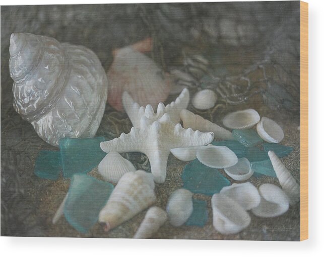 Sand Wood Print featuring the photograph Sand, Shells, and Sea Glass 9870 by Teresa Wilson