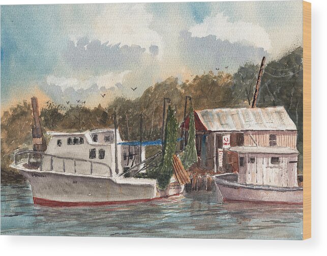 Savannah Wood Print featuring the painting Savannah Bait - Coastal Watercolor by Barry Jones