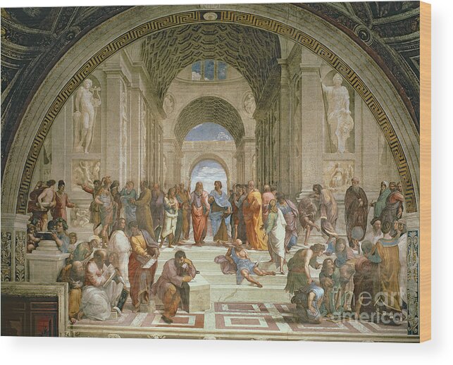 School Wood Print featuring the painting School of Athens from the Stanza della Segnatura by Raphael