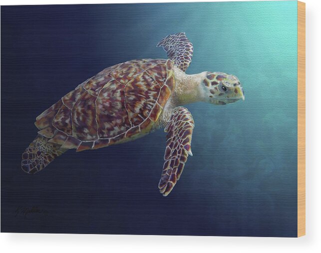 Sea Turtle Wood Print featuring the painting Sea Turtle by Kathie Miller