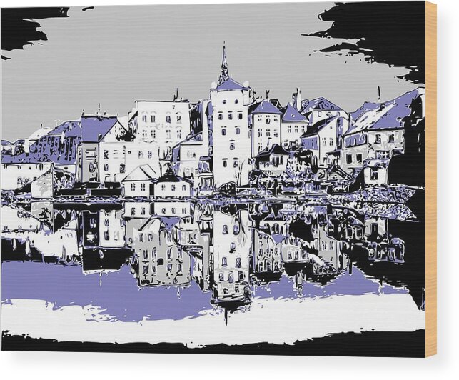 Landscpae Wood Print featuring the digital art Seaport mirror by Piotr Dulski