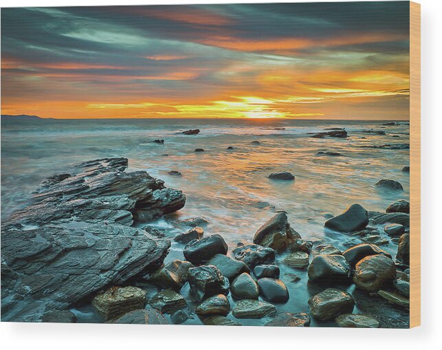 Beach Wood Print featuring the photograph Seascape Fire Sky by R Scott Duncan