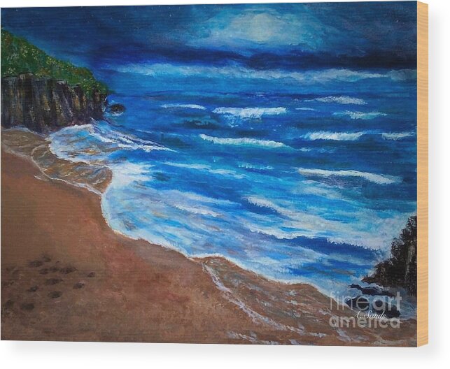 Sea Wood Print featuring the painting Serene Seashore by Anne Sands