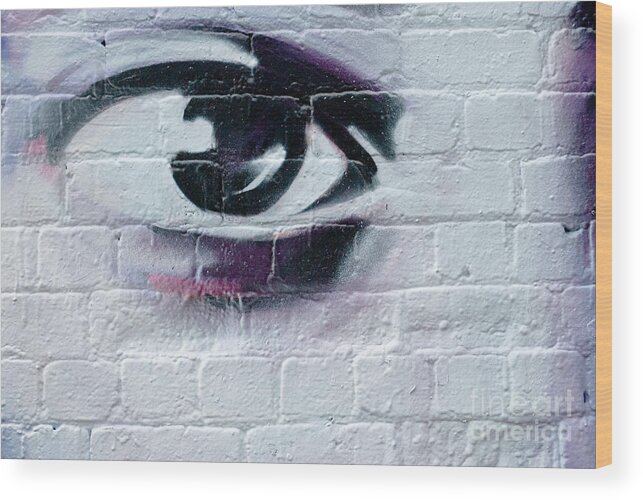 Abstract Wood Print featuring the painting Serious Graffiti Eye on the Wall by Yurix Sardinelly