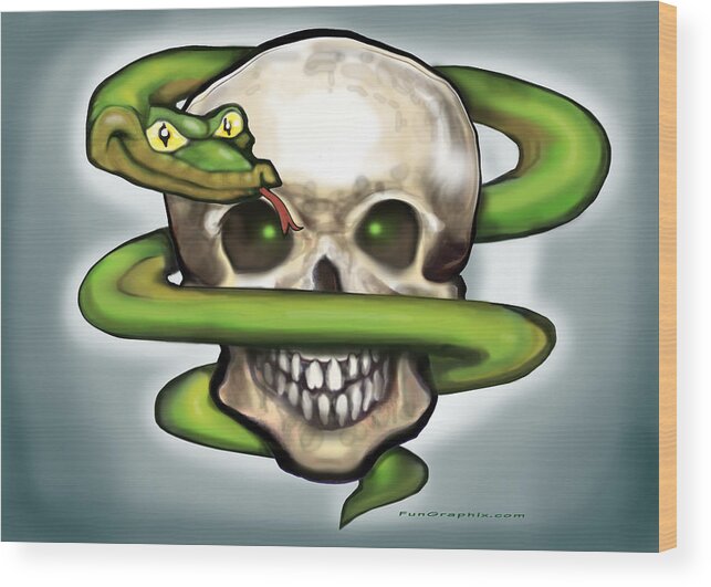 Serpent Wood Print featuring the digital art Serpent n Skull by Kevin Middleton
