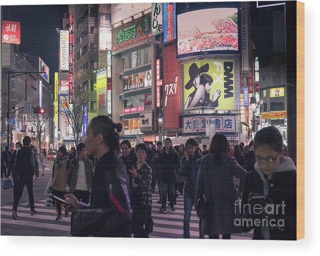 Shibuya Wood Print featuring the photograph Shibuya Crossing, Tokyo Japan 3 by Perry Rodriguez