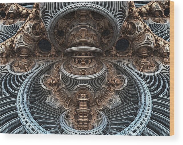 Sciencefiction Scifi Grunge Dystopian Fractal Fractalart Steampunk Mandelbulb3d Mandelbulb Wood Print featuring the digital art Simply Symmetrical by Hal Tenny