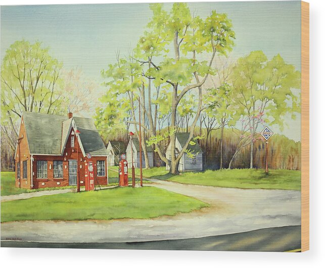 Gas Station Wood Print featuring the painting Skelly Gas Station by Brenda Beck Fisher