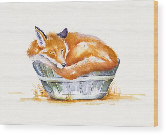 Fox Wood Print featuring the painting Sleeping Fox by Debra Hall