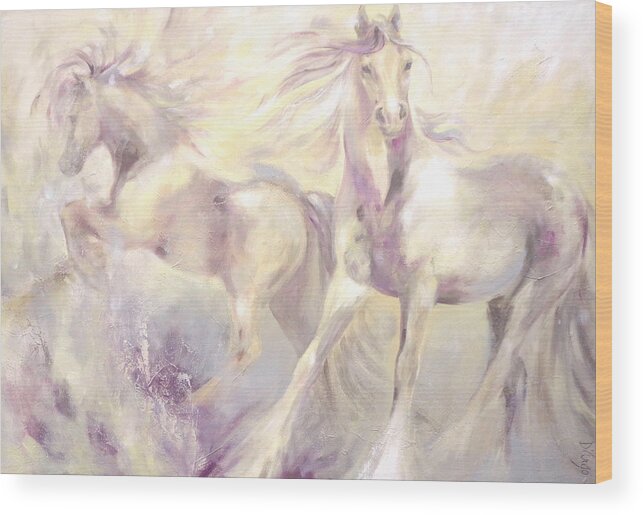 Horse Wood Print featuring the painting Snow Gypsies by Dina Dargo