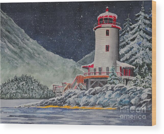 Snow Wood Print featuring the painting Snow on Sitka Sound by John W Walker