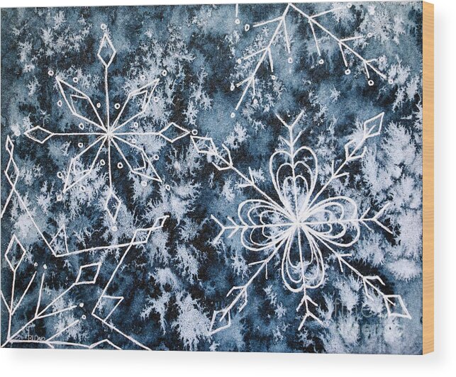 Snowflake Greetings Wood Print featuring the painting Snowflake Greetings by Rebecca Davis