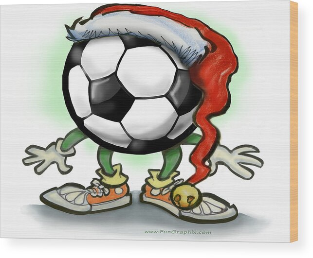 Soccer Wood Print featuring the greeting card Soccer Christmas by Kevin Middleton