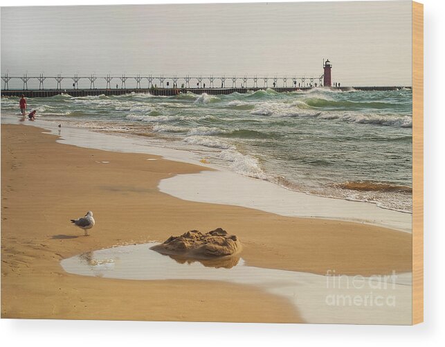 South Haven Wood Print featuring the photograph South Haven Lighthouse by Amy Lucid