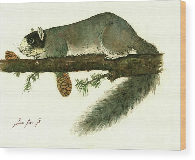 Squirrel Wood Print featuring the painting Southern fox squirrel by Juan Bosco