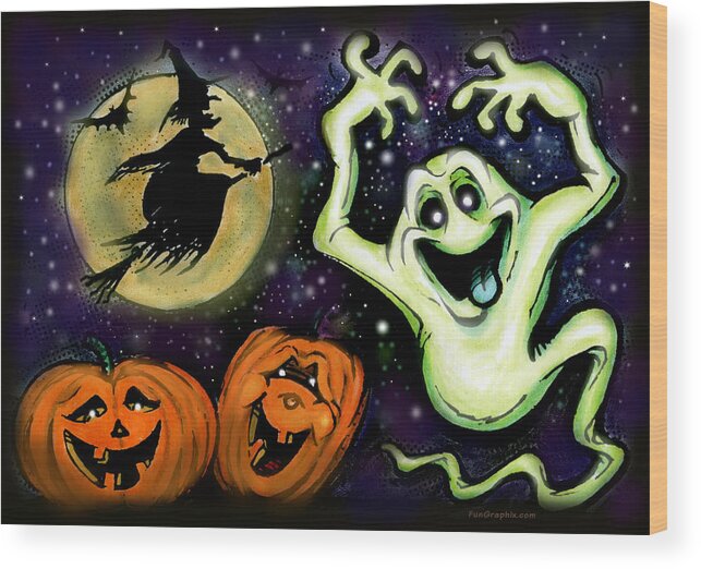 Halloween Wood Print featuring the painting Spooky by Kevin Middleton