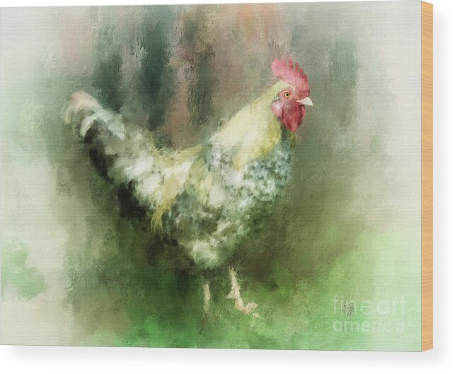 Chicken Wood Print featuring the digital art Spring Chicken by Lois Bryan