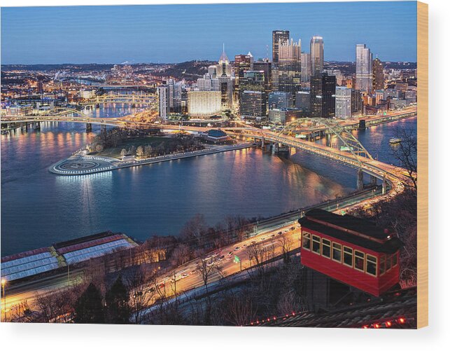 Pittsburgh Skyline Wood Print featuring the photograph Spring Evening at the Duquesne Incline by Matt Hammerstein