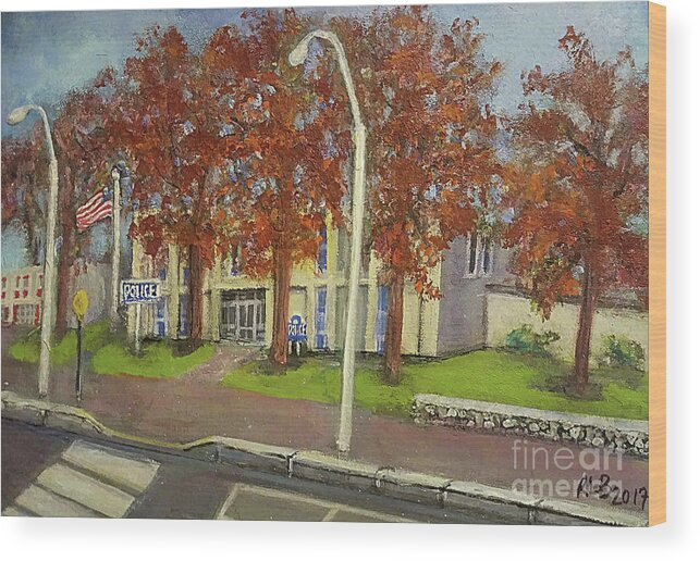 Waltham Wood Print featuring the painting Springtime at Waltham Police Station by Rita Brown