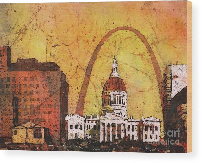 City Wood Print featuring the painting St. Louis Archway by Ryan Fox