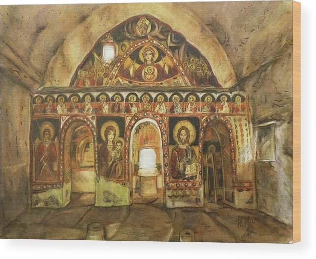 Bulgaria Wood Print featuring the painting St. Nikola Church, Tzarevec, Bulgaria by Henrieta Maneva