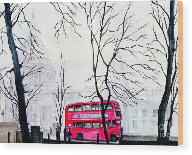 St Pauls Wood Print featuring the painting St Pauls Cathedral In The Mist by Morgan Fitzsimons