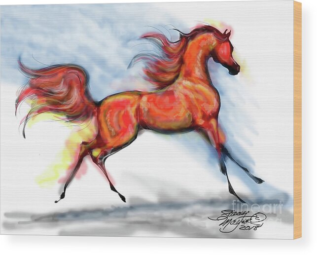 Arabian Horse Drawing Wood Print featuring the digital art Staceys Arabian Horse by Stacey Mayer