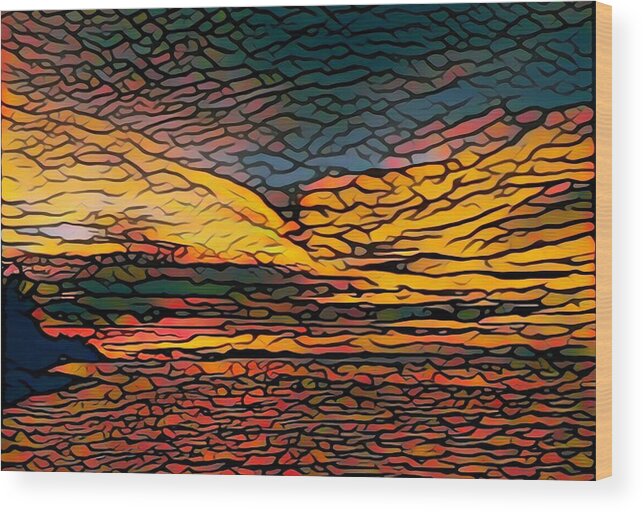 Stained Glass Style Wood Print featuring the digital art Stained Glass Sunset by Steven Robiner