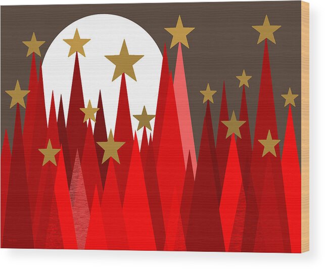 Starry Winter Night Wood Print featuring the digital art Starry Winter Night by Val Arie