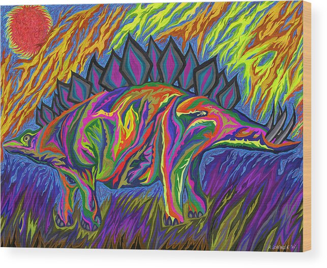 Dinosaur Wood Print featuring the painting Stegasaurus Colorado by Robert SORENSEN