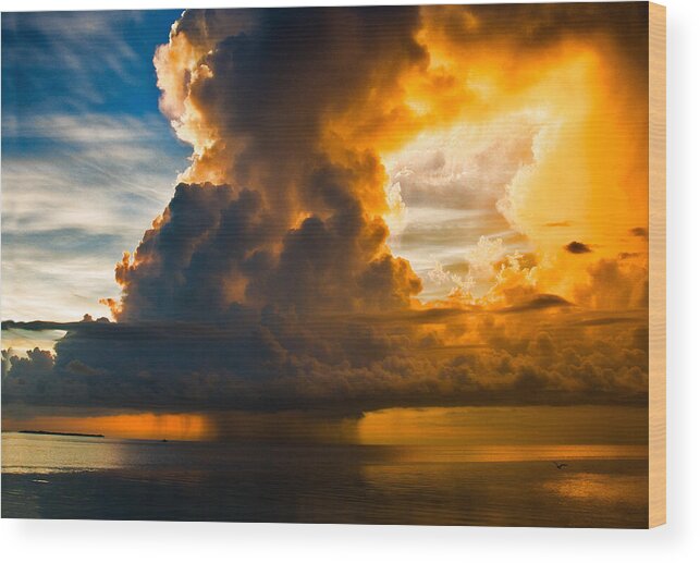 Sunset Wood Print featuring the photograph Stormy Florida Keys by Ginger Wakem