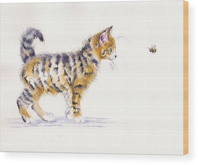 Cats Wood Print featuring the painting Stripey Creatures by Debra Hall