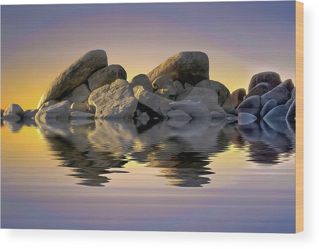 Beautiful Wood Print featuring the photograph Sun Bathed Rocks by Maria Coulson