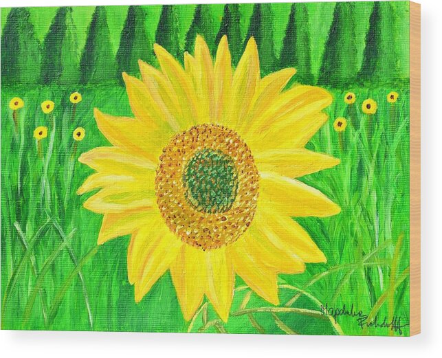 Sunflower Wood Print featuring the painting Sunflower by Magdalena Frohnsdorff