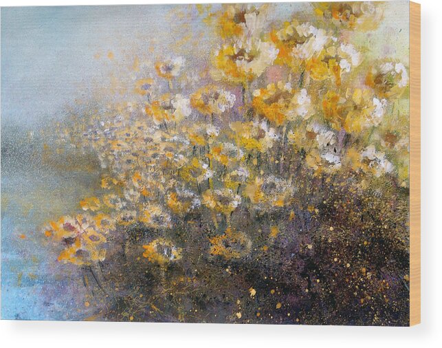 Flowers Wood Print featuring the painting Sunflowers by Andrew King