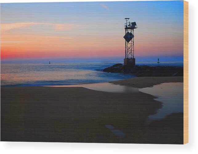Dawn Wood Print featuring the photograph Sunrise coming at Ocean City inlet by Bill Jonscher
