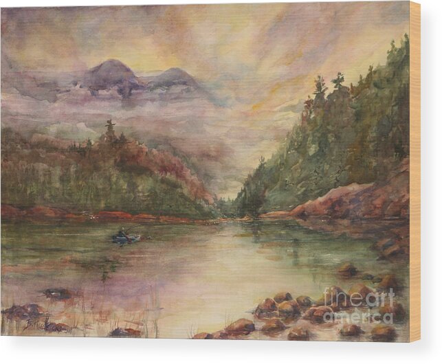 Sunrise In The Mountains Wood Print featuring the painting Sunrise in the Mountains by B Rossitto