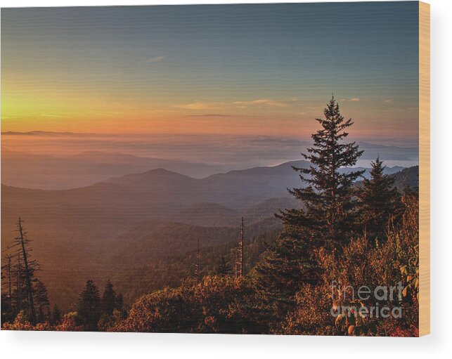 Smoky Wood Print featuring the photograph Sunrise Over the Smoky's V by Douglas Stucky