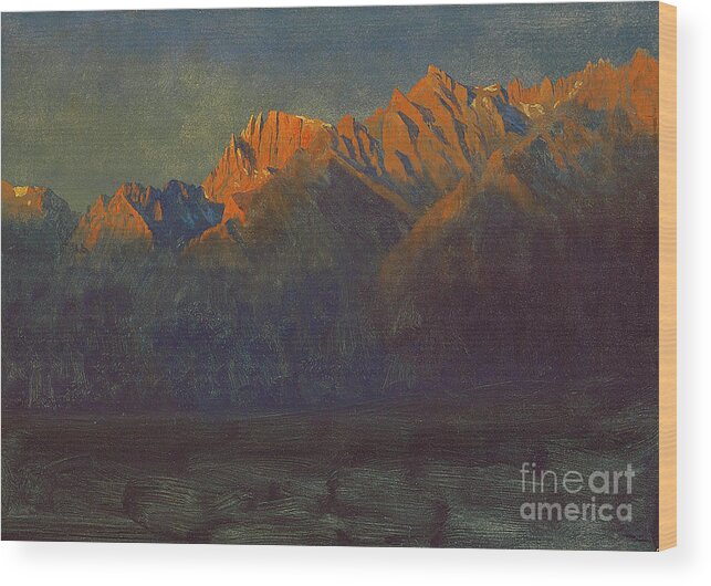 Albertbierstadt-sunrise_in_the_sierras_1872 Wood Print featuring the painting Sunrise_in_the_Sierras by MotionAge Designs