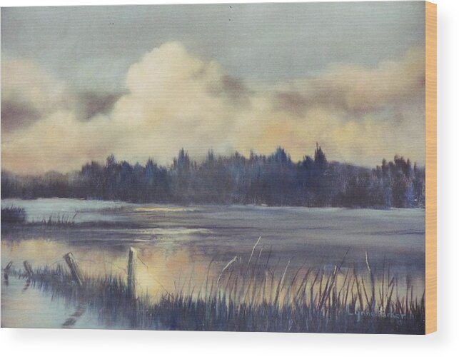 Sunset Wood Print featuring the painting Sunset at Lake Earl by Lynne Parker