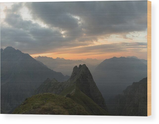 Mountain Wood Print featuring the photograph Sunset from the top of the mountain by Nicola Aristolao