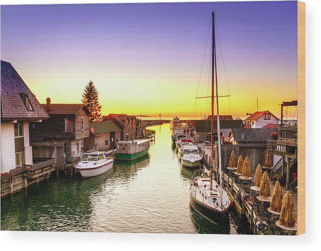 America Wood Print featuring the photograph Sunset in Leland, Michigan by Alexey Stiop